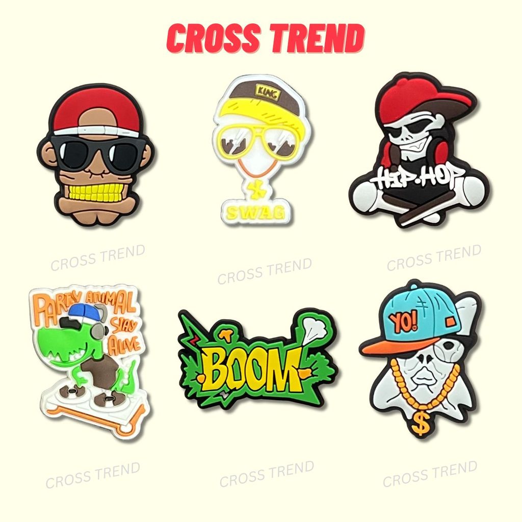 Set charm gắn dép cross HIP-HOP , Nút gắn phụ kiện sticker trang trí dép cross CROSS TREND