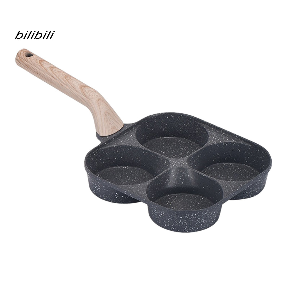 BIL Chảo trứng chống dính 4 cốc Skillet ăn sáng 4 trong 1 có tay cầm bằng gỗ – Làm nóng nhanh bằng nhôm Omelette Pancake Burger Bacon Chảo chiên để nấu ăn dễ dàng Chảo chiên Burger
