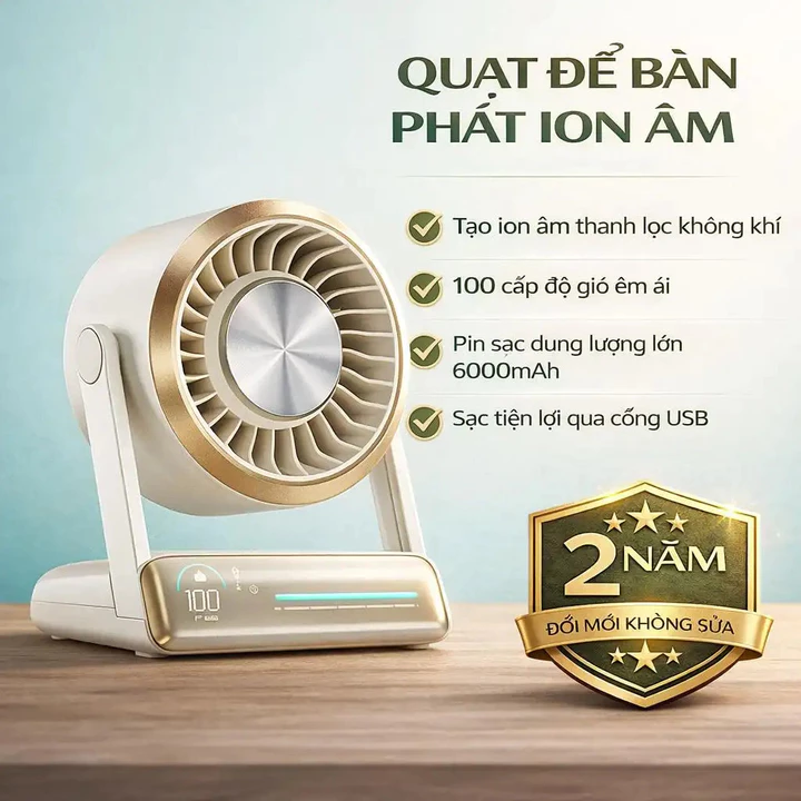 Quạt ion âm quạt mini quạt để bàn quạt USB quạt sạc quạt gió quạt yên tĩnh, hỗ trợ ion âm làm mát, 100 mức gió điều chỉn