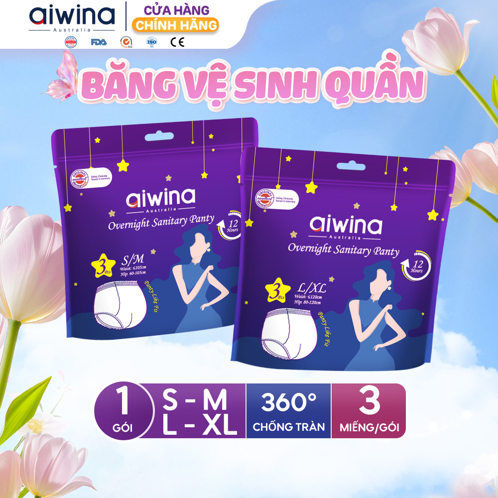 Băng vệ sinh quần Aiwina ngày và đêm size S/M/L/XL gói 3 miếng