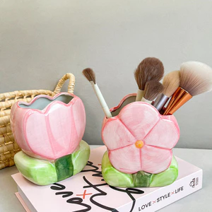 Hoa Tulip Trang Điểm Bàn Chải Sắp Xếp Kệ Để Bàn Vanity Lưu Trữ Phòng Ngủ Văn Phòng Để Bàn Đựng Mỹ Phẩm