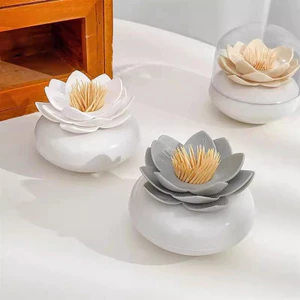Hộp Tăm Hoa Sen Phong Cách Trung Hoa, Hộp Đựng Tăm Sáng Tạo Cá Tính, Hộp Tăm Để Bàn Gia Đình, Hộp Bảo Quản Nắp Trong Suốt Cho Tăm