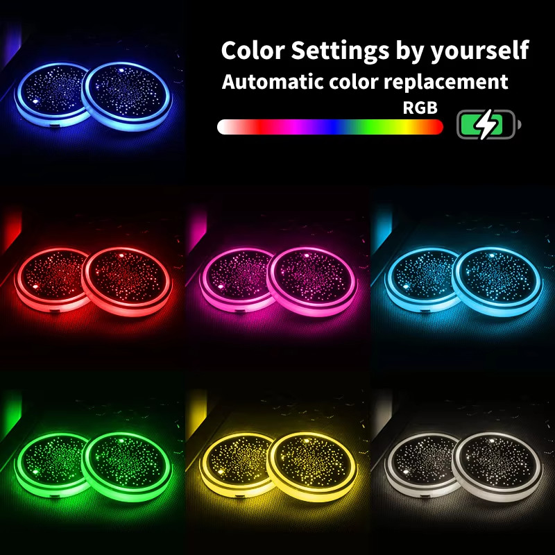 2 Chiếc Đèn LED Giá Đỡ Cốc Với 7 Màu Đèn Phát Quang Miếng Lót Cốc Sạc USB Thảm Cho Xe Ô Tô Xe Tải Xe Phụ Kiện