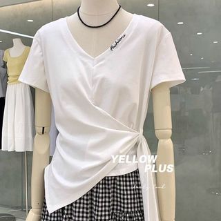 Áo thun ngắn tay mùa hè dành cho nữ Phong cách mới Hot Girl Cổ chữ V có dây buộc Top Slimer Look