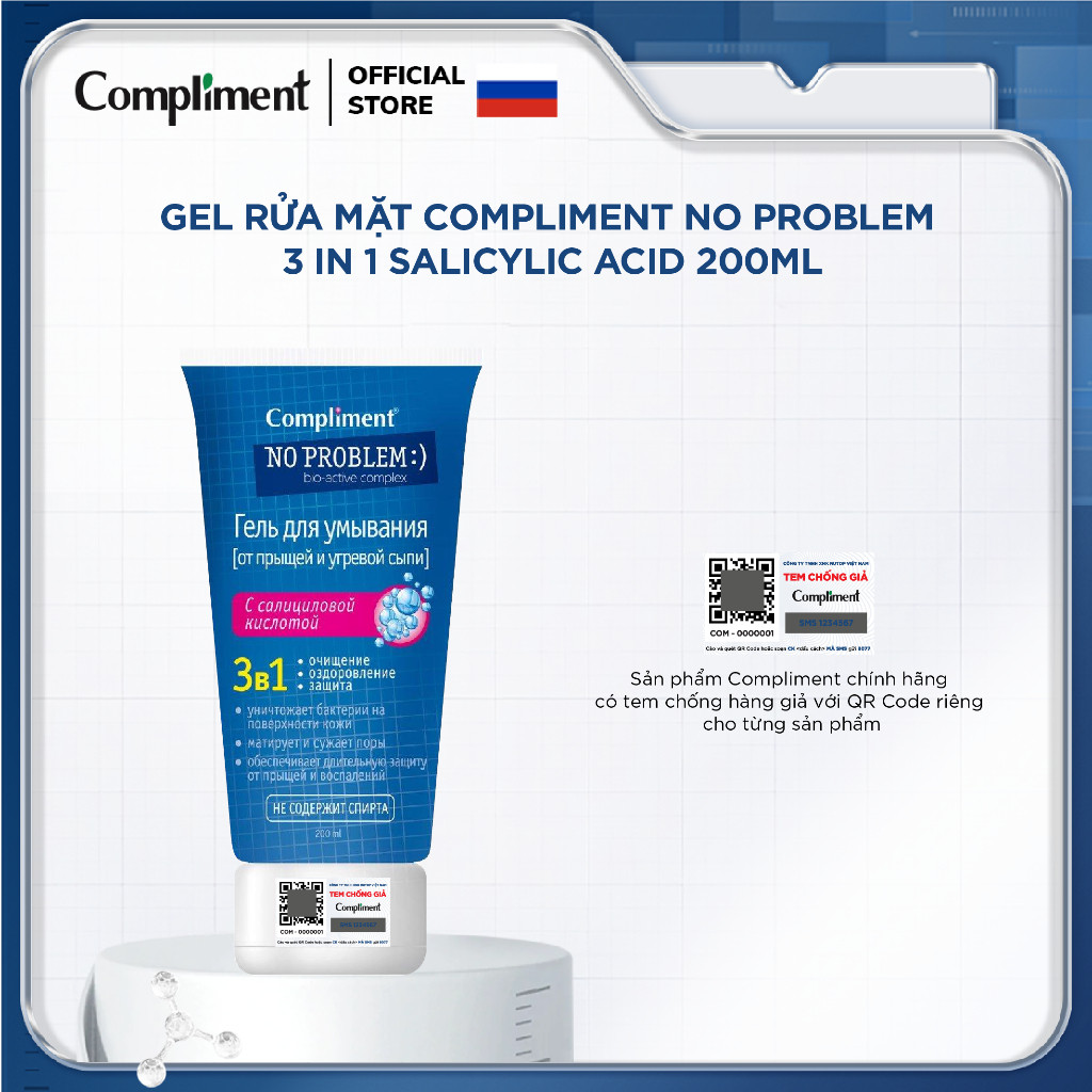 Gel rửa mặt BHA Compliment No Problem làm sạch sâu, giảm viêm, giảm mụn 200ml