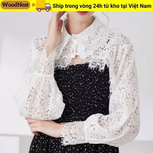 Khăn choàng chống nắng WOODNEST, Cổ áo giả voan hoa, Áo len Cardigan chống nắng ren dễ thương cho bé gái