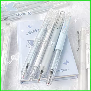 HT3 4 Cái / bộ Ice Pure White Blue Butterfly Nhanh Khô Gel Mực Bút Quà Tặng Trường Học Cho Trẻ Em Học Sinh Văn Phòng Phẩm TH3