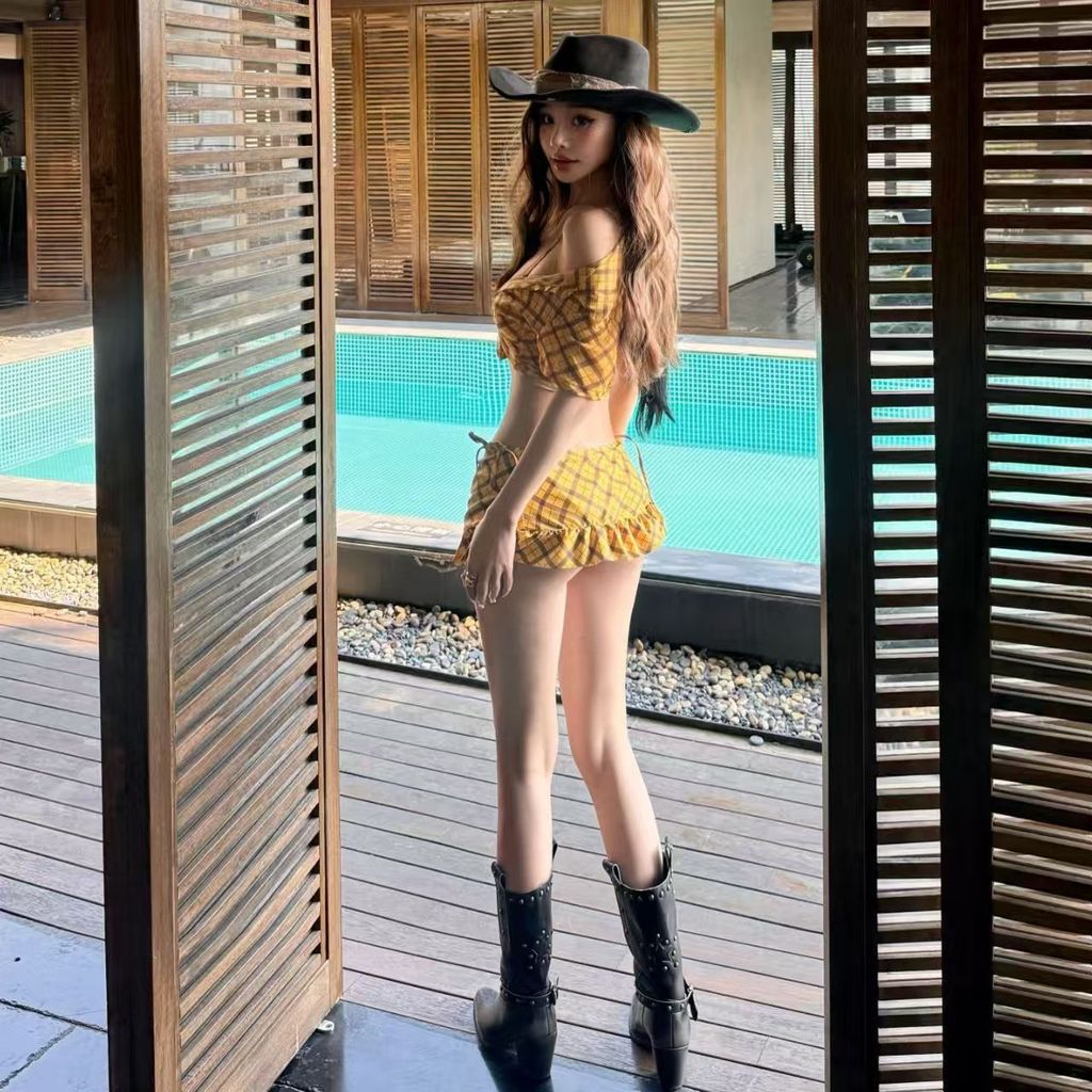 Đồ Bơi Mỹ Cô Gái Nóng Kẻ Sọc Chia Bốn Mảnh Mùa Xuân Nóng Phong Cách Kỳ Nghỉ Bikini Đồ Bơi