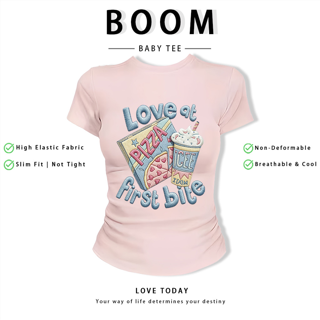 BOOM Áo Baby Tee Nữ Cotton Ôm Body-Áo Thun Ngắn Tay Y2K In Hình PhongCách Mùa Hè, Cổ Tròn Hàng Đầucách hàn quốc phongV36
