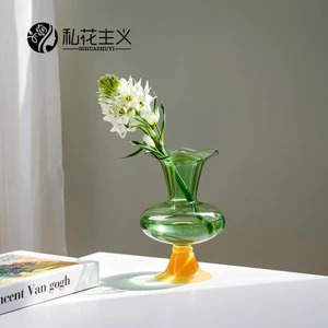 bình hoa thủy tinh màu xanh lá phong cách vintage pháp lọ hoa decor phòng khách sang trọng bình bông miệng bèo thiết kế cao cấp