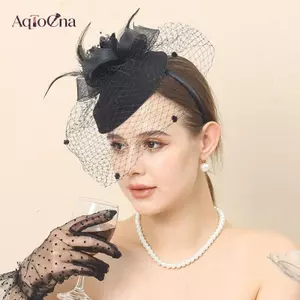 AqToCna Lông Viền Với Ren Hoa Nữ Mũ Thanh Lịch Mũ Kẹp TócFacinating Tiệc Cưới Kẹp Tóc AqToCna