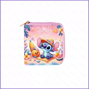 SQ11 Stitch Hoạt Hình Anime PU Ngắn Dây Kéo Ví In Hình Túi Xách Đa Chức Năng Khe Cắm Thẻ Túi Đựng Tiền Xu