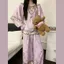 2026 Mới Phong Cách Trung Hoa Bộ Đồ Ngủ Phong Cách Quốc Gia Phong Cách Tòa Án Retro Loungewear Xuân Hè Mềm Mại Thoải Mái Năm Điểm Tay In Hình Nữ