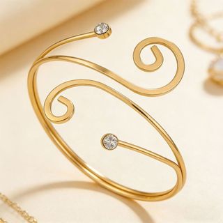 TRACEILLOIAN Music Note Open Bangle, Vòng đeo tay vòng đeo tay vàng / bạc phong cách Punk, Vòng tay xoắn ốc hình học có thể điều chỉnh bằng kim cương giả thời trang Trang sức kỳ nghỉ