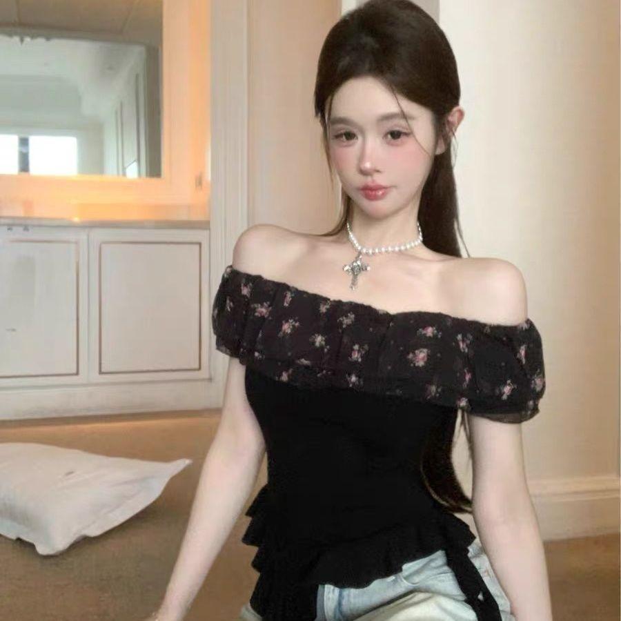 [Bán chạy nhất] Áo thun ngắn tay hoa xù không đều bán chạy dành cho nữ mùa hè Pure Desire Hot Girl một vai nhỏ Top đẹp độc đáo