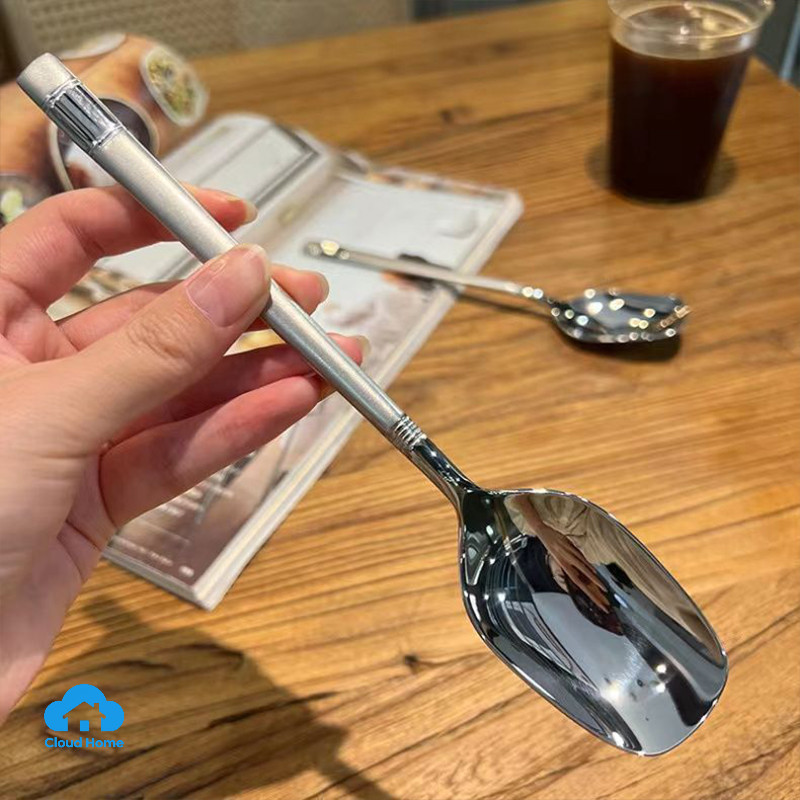 🌤️COD🌤️Thìa Inox Ăn Phở, Ăn Súp Mạ Vàng, Mạ Bạc Cao Cấp - Muỗng Inox Cán Dài Đầu Vuông