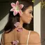 NICOLOO Dài Tua Rua Mỏ Vịt Kẹp, Cô Gái Ngọt Hồng Hoa Lily Kẹp Tóc, Tiệc Ngày Lễ Mũ Vải Cánh Hoa Nữ Vintage Kẹp Tóc