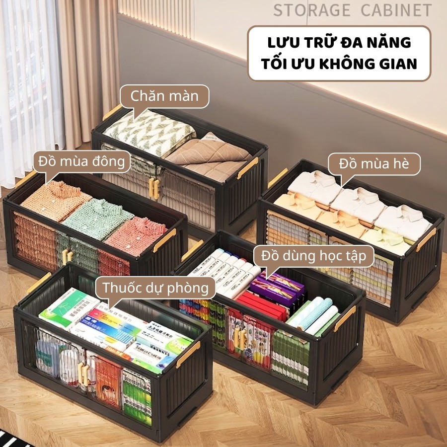 Tủ Nhựa Gấp Gọn ENODA HOME, Tủ Đựng Đồ Đa Năng Màu Trong Đen Hiện Đại Có Bánh Xe Tiện Lợi TUN051