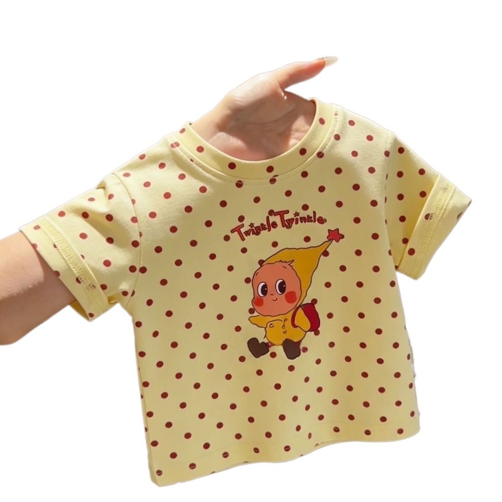 Phiên Bản Hàn Quốc Bé Gái Dễ Thương Chấm Bi Hoạt Hình Tay Ngắn Trẻ Em Thời Trang Ngôi Sao Top