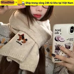 Khăn sọc dệt kim WOODNEST, Khăn len thêu chó mềm mại, Dễ thương thoải mái thêu dễ thương Khăn quàng cổ nữ sinh viên