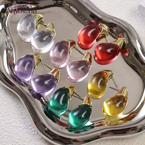 AqToCna 1 Cặp Màu Tối Giản Trong Suốt Giọt Nước Nhựa Bông Tai Thiết Kế Thời Trang Cảm Giác Nữ Bông Tai Trang Sức Phụ Kiện Quà Tặng AqToCna