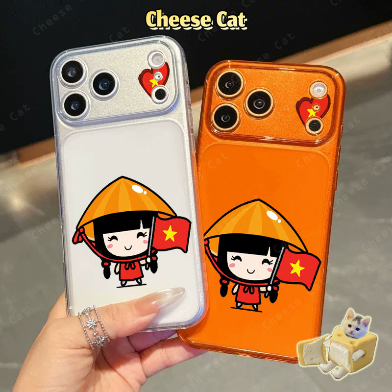 cô gái việt dễ thương Ốp Lưng Màu Cam Cho iPhone 17 Pro Max 13 12 11 15 16 Plus Xs XR Vỏ Bảo Vệ Ống Kính iPhone