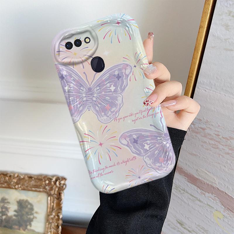 Ốp Lưng Cho OPPO A5S A12 F9 F9 Pro Phim Hoạt Hình Kem Cặp Đôi Bướm Mềm TPU 3D Sóng Silicon Vỏ Điện Thoại