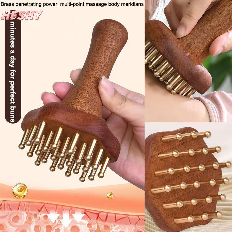 HFSHY Đồng Hạt Massage Gua Sha Lược Kinh Tuyến Bàn Chải Chống Tĩnh Điện Tay Cầm Điểm Massage Bàn Chải Bền Trung Quốc SPA Acupoint Massage Dụng Cụ VN