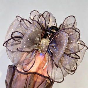 Thanh Lịch Organza Kim Cương Giả Nơ Ren Vuốt Tóc Kẹp Cho Nữ Mềm Mại Lưng Bun Updo Phụ Kiện Tóc Hàng Ngày