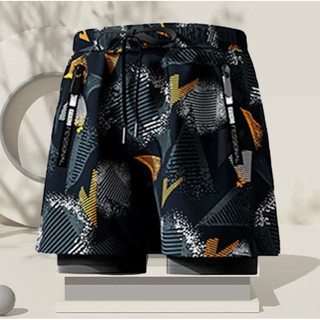 Plus Size Nam Quần Short Bơi Thể Thao Nhanh Khô Hai Lớp Bể Bơi Đi Biển Quần