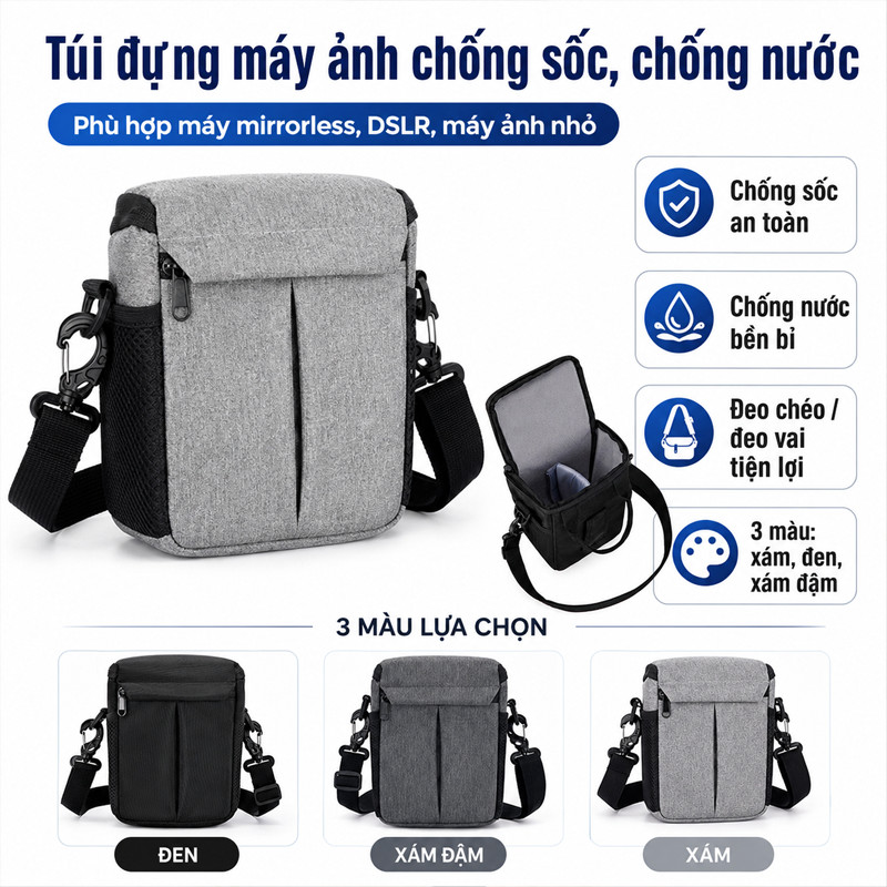 Túi Đựng Máy Ảnh Nhỏ Gọn Chống Sốc – Chống Thấm, Đeo Vai Chuyên Nghiệp, Phù Hợp Du Lịch & Dã Ngoại