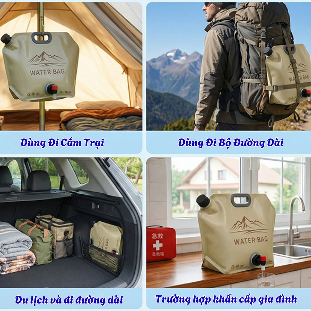 Túi Đựng Nước Du Lịch Gấp Gọn HomeMate 8L – Túi Trữ Nước Picnic Có Vòi Dày 3 Lớp Tiện Mang Dã Ngoại