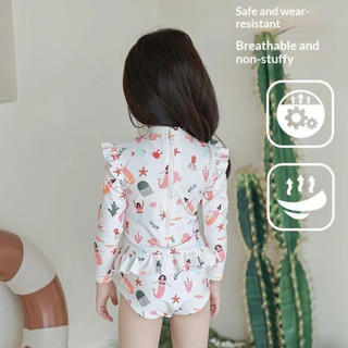 Đồ bơi xù lông bé gái 2-8 tuổi | Một mảnh dài tay khô nhanh chống clo