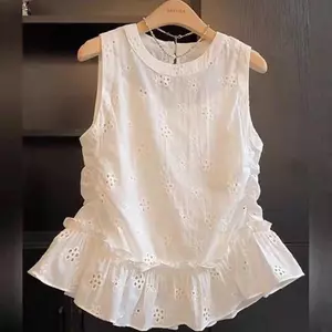 Áo Vest không tay kiểu nấm viền xếp ly phong cách Hàn Quốc mùa hè