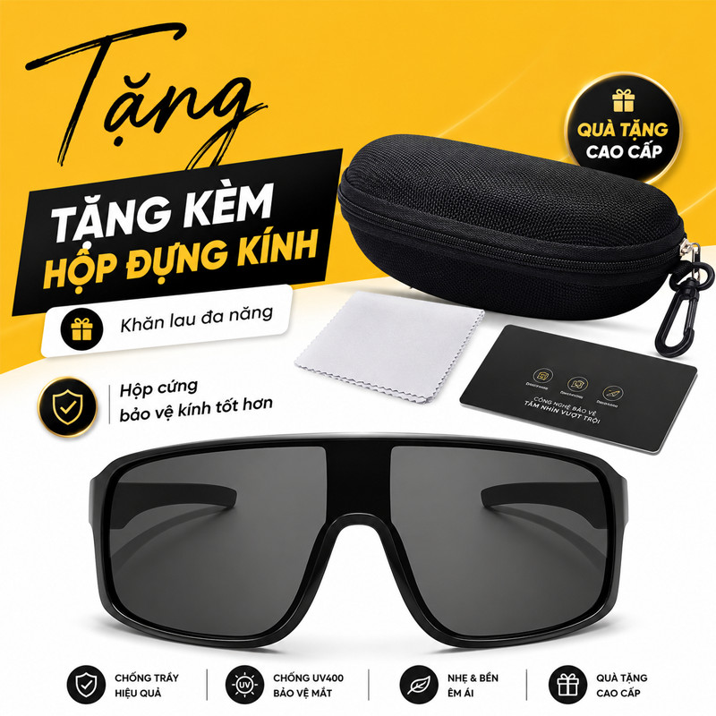 Kính Thể Thao Đổi Màu Chống Bụi – Phân Cực UV, Bảo Vệ Mắt Khi Đi Đường, Dùng Xe Đạp/Xe Máy, Tặng Kèm Hộp Kính