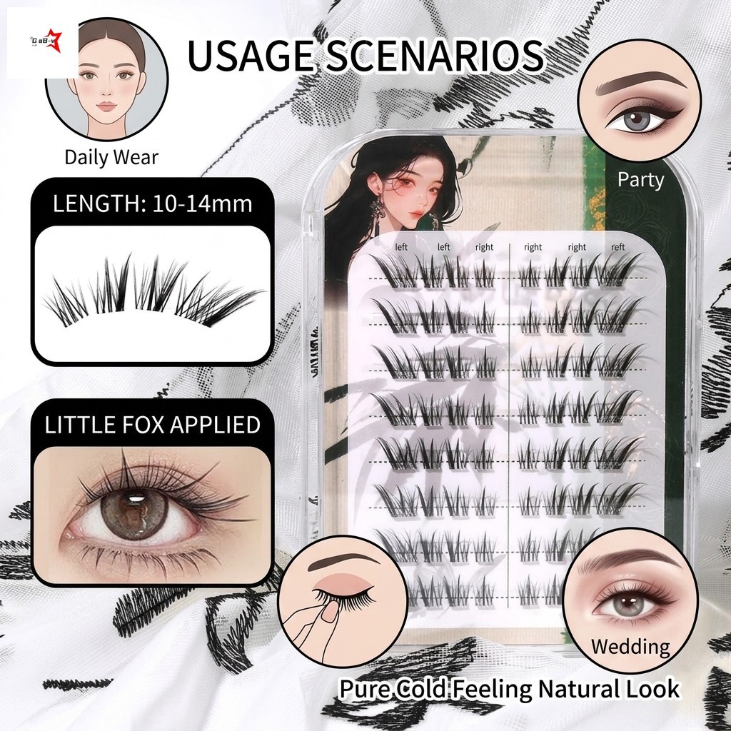 Không Keo Lông Mi Giả Nhỏ Cáo Phong Cách Tự Nhiên C Curl Có Thể Tái Sử Dụng Sợi Tổng Hợp Đen Nâu Hàng Ngày Tiệc Cưới Trang Điểm