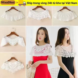 Khăn choàng rỗng WOODNEST, Khăn choàng ren màu trơn ren, Áo choàng chéo cổ giả mũi mùa xuân thu