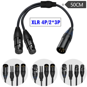 Cáp chia nam XLR 4 chân sang 2x 3 chân XLR, Kết nối âm thanh cân bằng cho bộ khuếch đại tai nghe, máy trộn, loa chủ động – Mạ vàng 0,5m