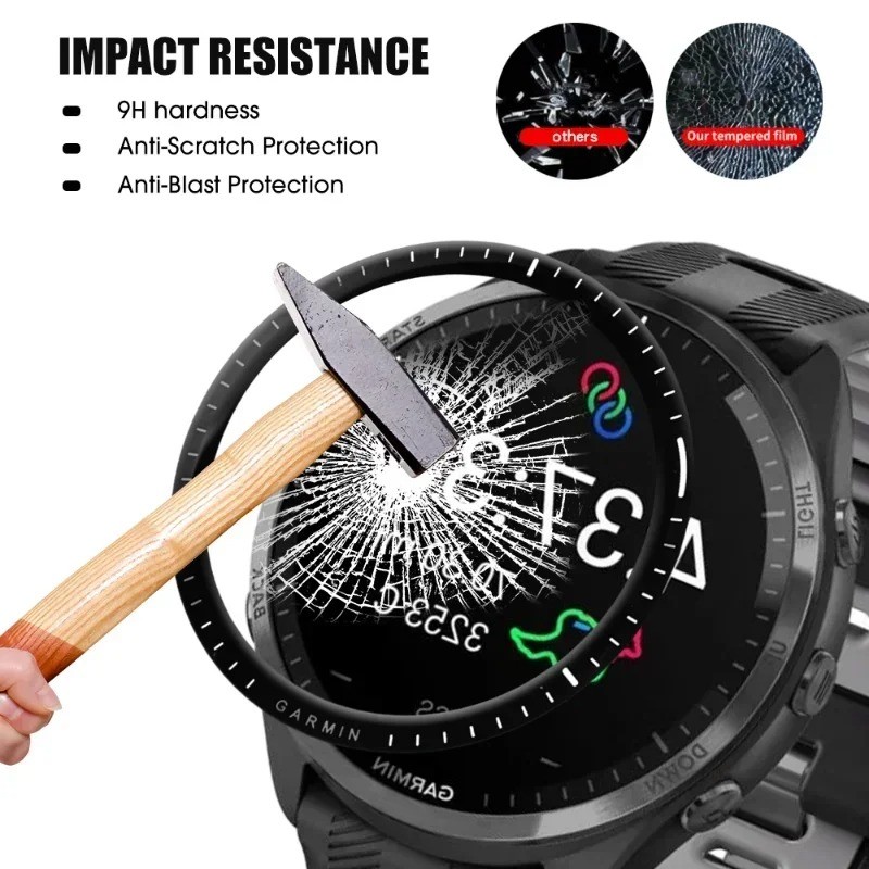2-10 Chiếc Bảo Vệ Màn Hình Cho Garmin Forerunner 570 970 965 955 945 45S HD Kính Cường Lực Cho Garmin Forerunner 265S 265 255 255M 255 245M 165 158 Phim Kính Viền Đen Cong