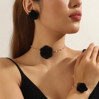 Vòng Cổ Hoa Bộ Ba Mảnh với Ngọc Trai và Dây Chuyền Xương Đòn - Phong Cách Retro