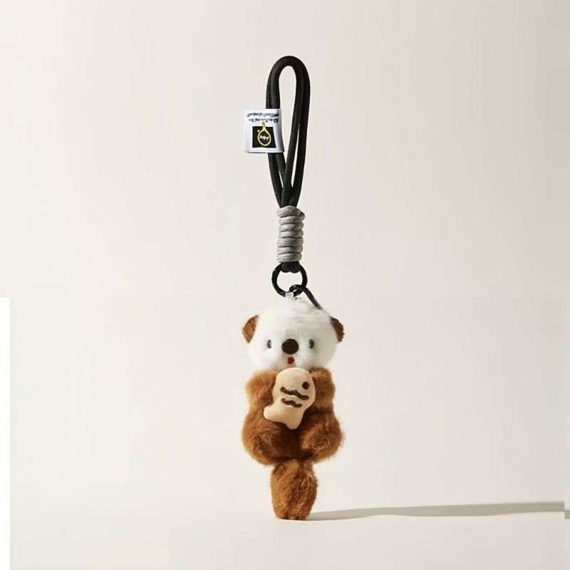 Mặt dây chuyền sang trọng Otter dễ thương, Búp bê nhồi bông cho mèo & cá, Đồ chơi móc khóa túi quyến rũ