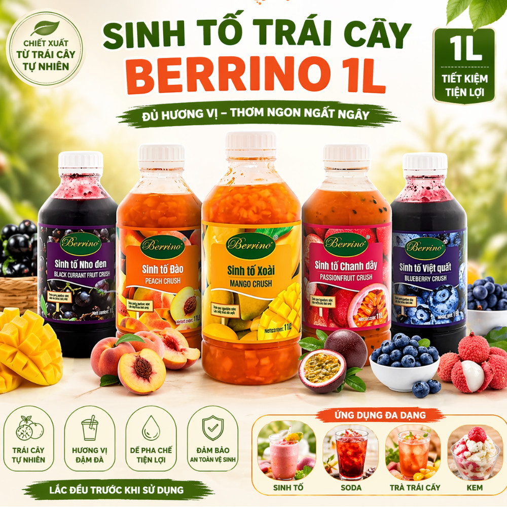 Sinh Tố Trái Cây Berrino 1L Đủ Hương Vị, Nguyên Liệu Pha Chế Trà Trái Cây, Bánh Ngọt Thơm Ngon