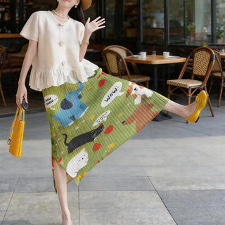 Miyake Xếp Ly Phong Cách Hàn Quốc Ngày Lễ Phong Cách Ngắn Tay In Hình Váy Xếp Ly Nữ Mùa Hè Phong Cách Mới Bộ Đồ Đẹp
