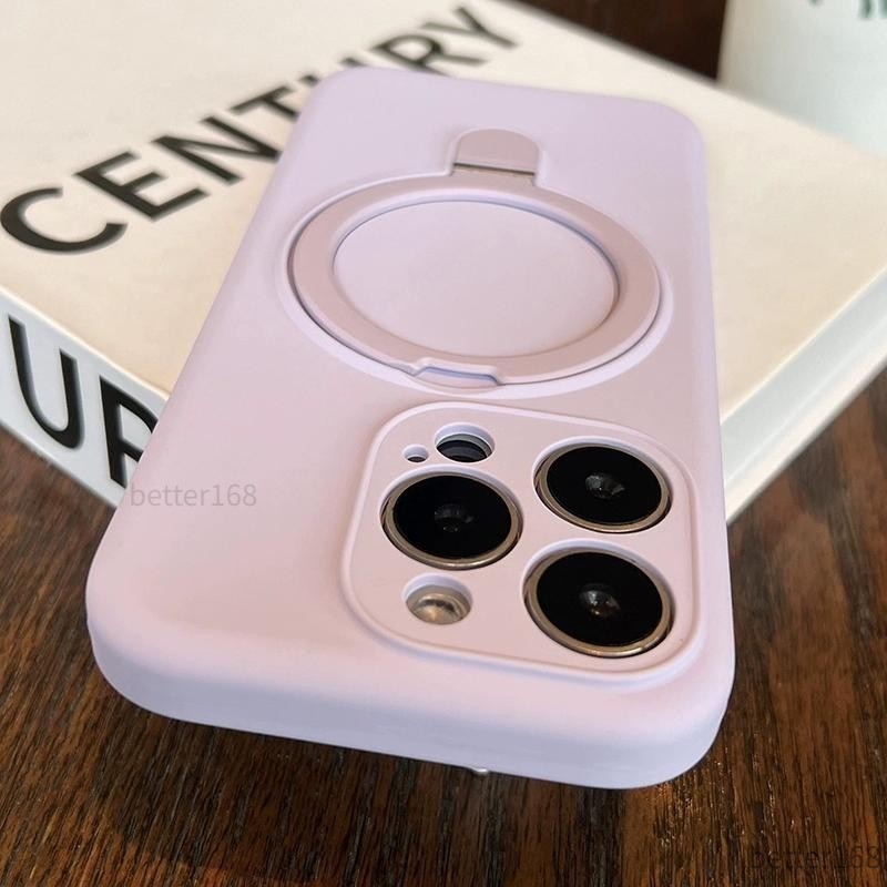 Ốp Điện Thoại Flip Bracket Silicon Lỏng Cho IPhone 17 16 15 14 13 12 Pro Max Vỏ Mềm Màu Macaron Vỏ Chống Sốc Có Giá Đỡ