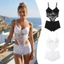 Bộ áo liền quần nữ CQCJ, Bikini đi biển co giãn mỏng, Áo tắm ngắn cổ chữ V cổ tròn gợi cảm suối nước nóng