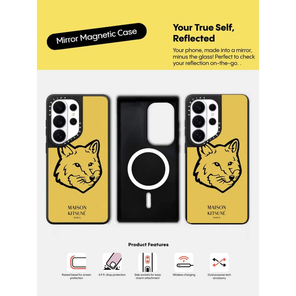 CASECASE X Classic Fox Logo Ốp lưng màu vàng mờ màu đen hút từ tính Samsung Galaxy S26 Ultra S25 S24 S23 Ultra Plus Mặt sau cứng có hộp khắc logov