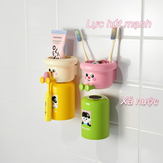 Giá đỡ bàn chải đánh răng treo tường ABS Cốc tổ chức phòng tắm Hoạt hình dễ thương Giá thoát nước phong cách Hàn Quốc