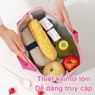 Túi Ăn Trưa Cách Nhiệt Tote Nhiệt Oxford PVC Chống Thấm Nước Miệng Rộng Văn Phòng Dã Ngoại Du Lịch
