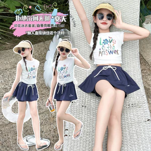 Bộ đồ bơi ngắn tay in hình hoạt hình cho bé gái 2026 Bộ đồ bơi chia đôi phong cách mới mùa hè cho trẻ em