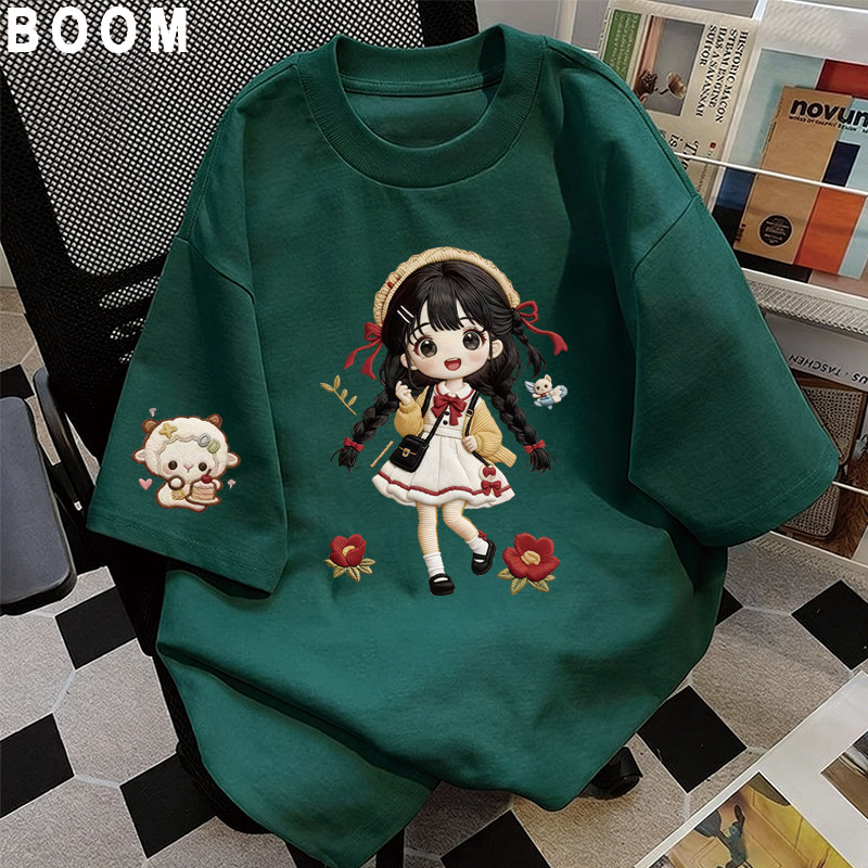 BOOM Áo thun nữ kiểu hàn quốc form rộng tay lỡ cổ tròn cotton mát - hè hot trend in cách dễ thương- Local brand B03